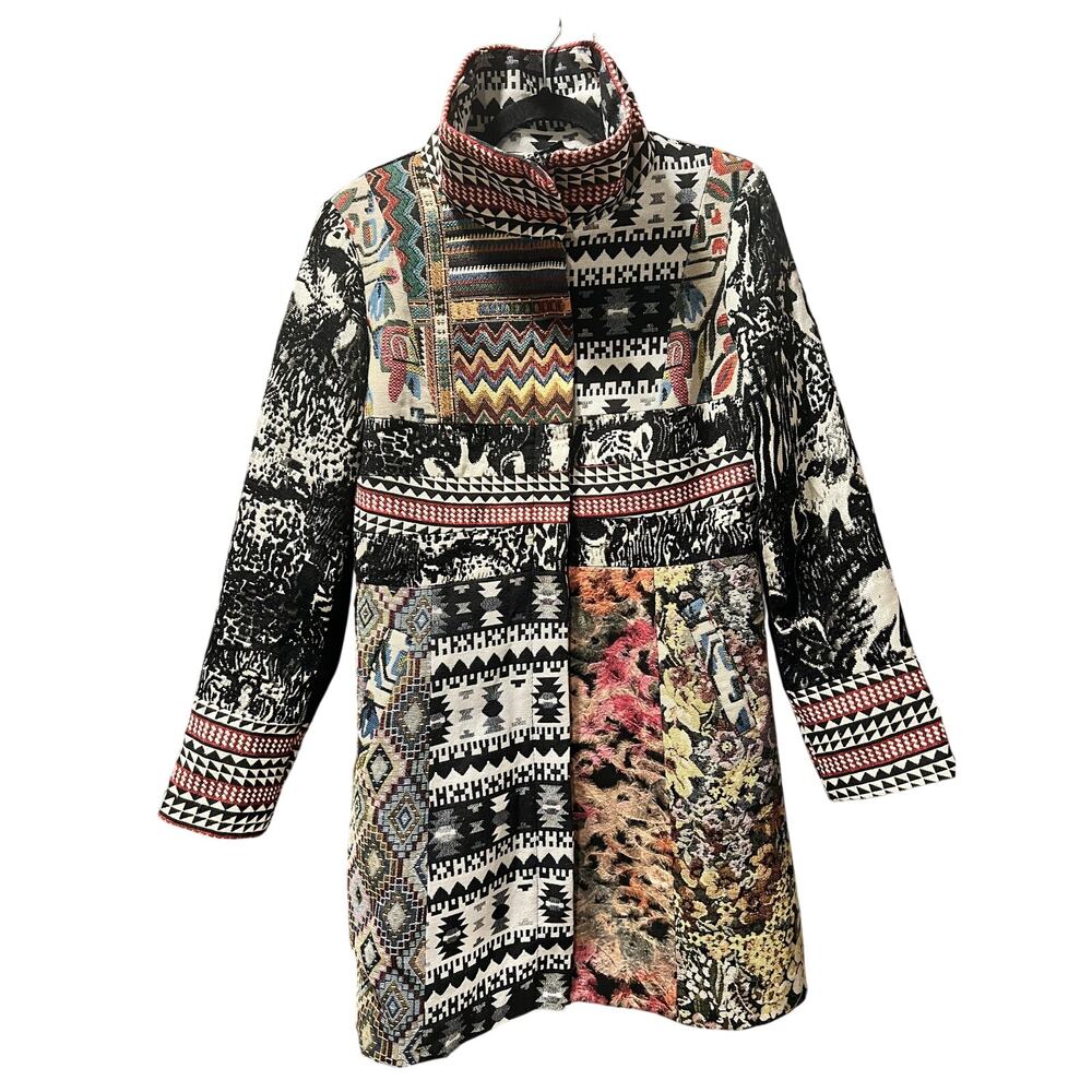 Anthropologie Dor Dor Couture Tapestry Coat Patchwork Art Wear Tribal Boho M - Picture 3 of 11